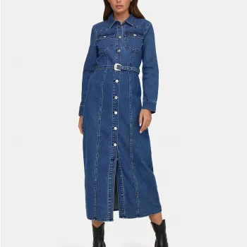 Only Light Blue Button-Down Shirt Dress With Pockets